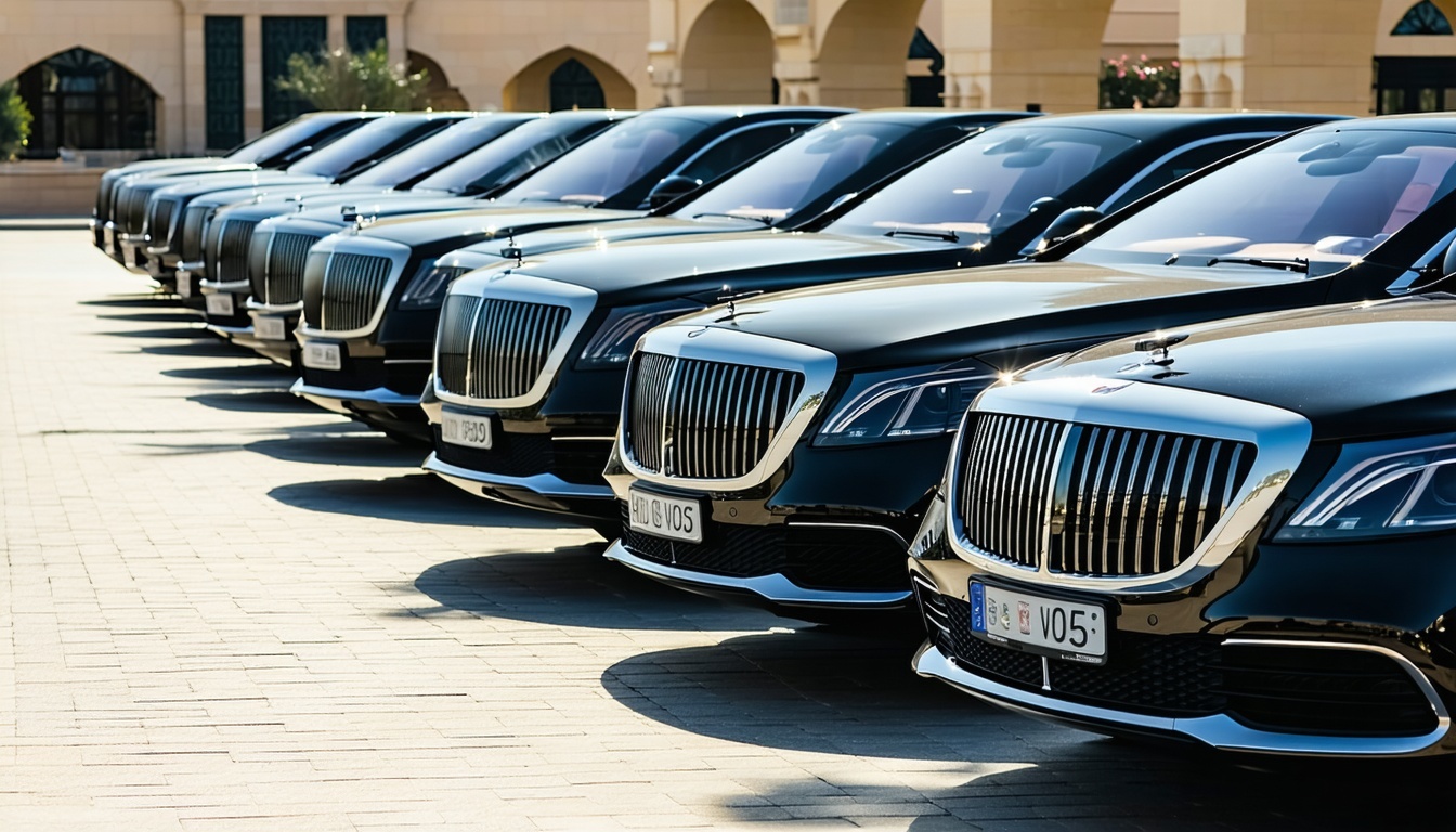 Luxury vehicle fleet ready for airport transfers in Dubai