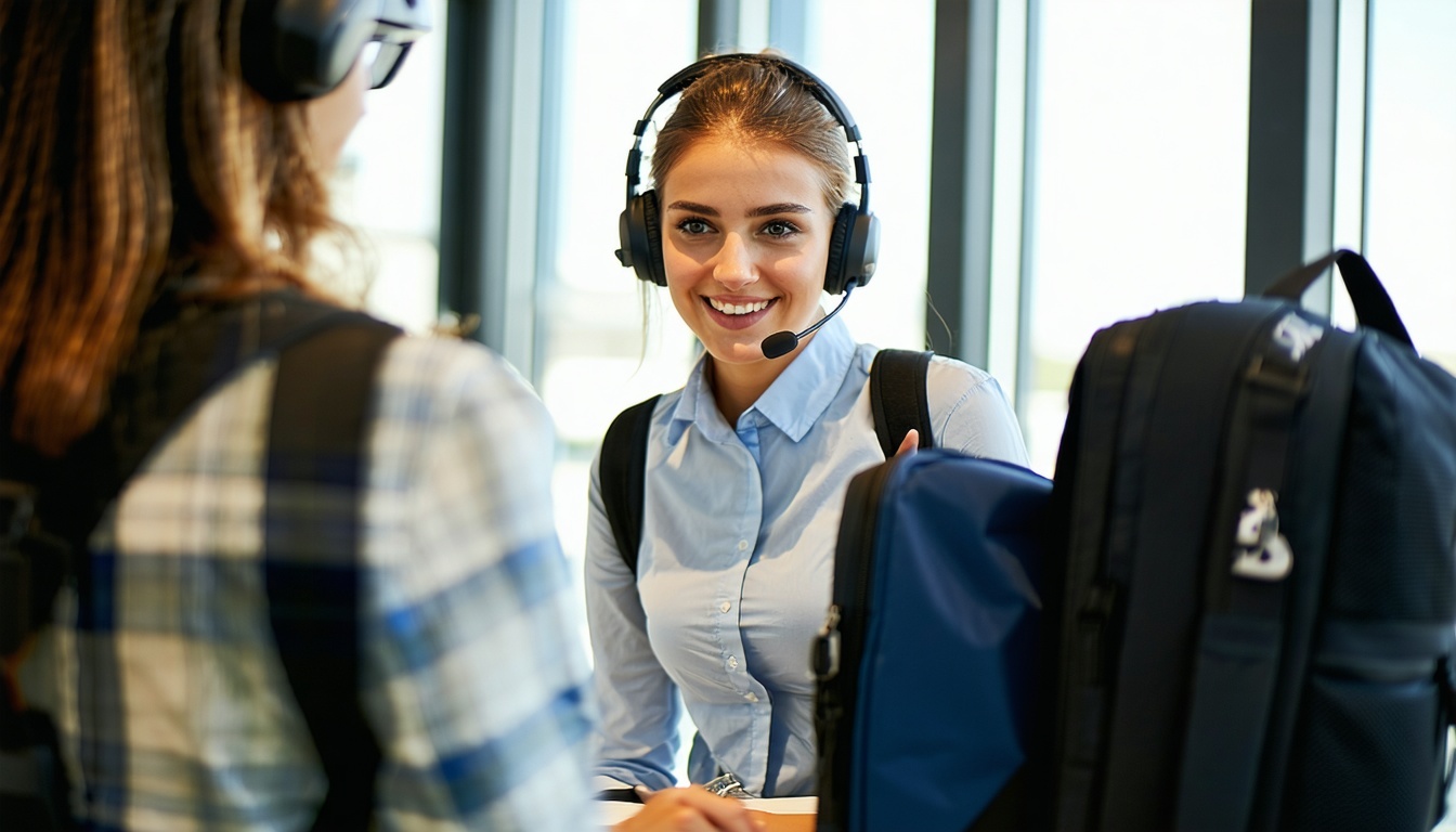 Customer support assisting a traveller